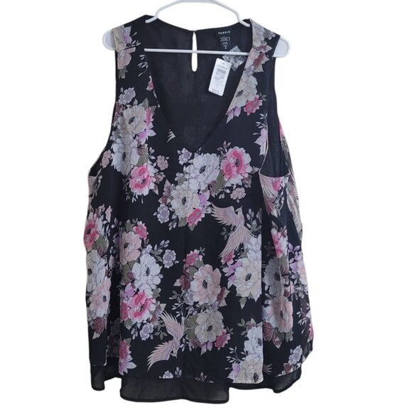 NEW PLUS SIZE 4X Torrid Floral Chiffon Double Layer Tank Top Black Pink 4X - Picture 3 of 14